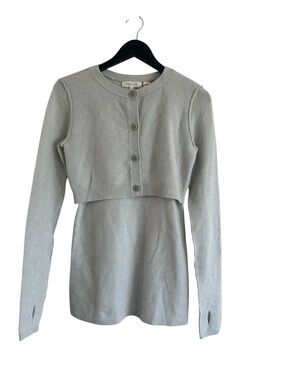 Inhabit Cashmere Layered Cardigan Sweater Size Medium Light Grey